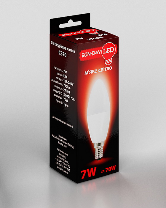 Светодиодная свеча LED 7W/C370 (тёплый свет)